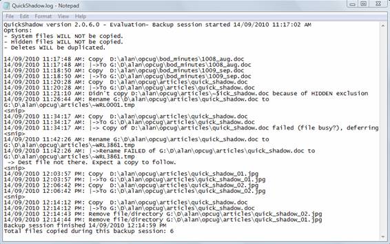 Quick Shadow log file